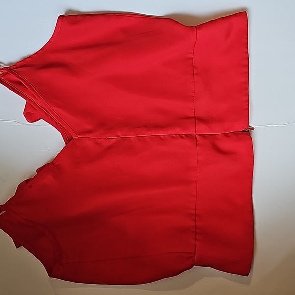 T C E C Red Dress Crop Top Ruffled Blouse M - Picture 7 of 8
